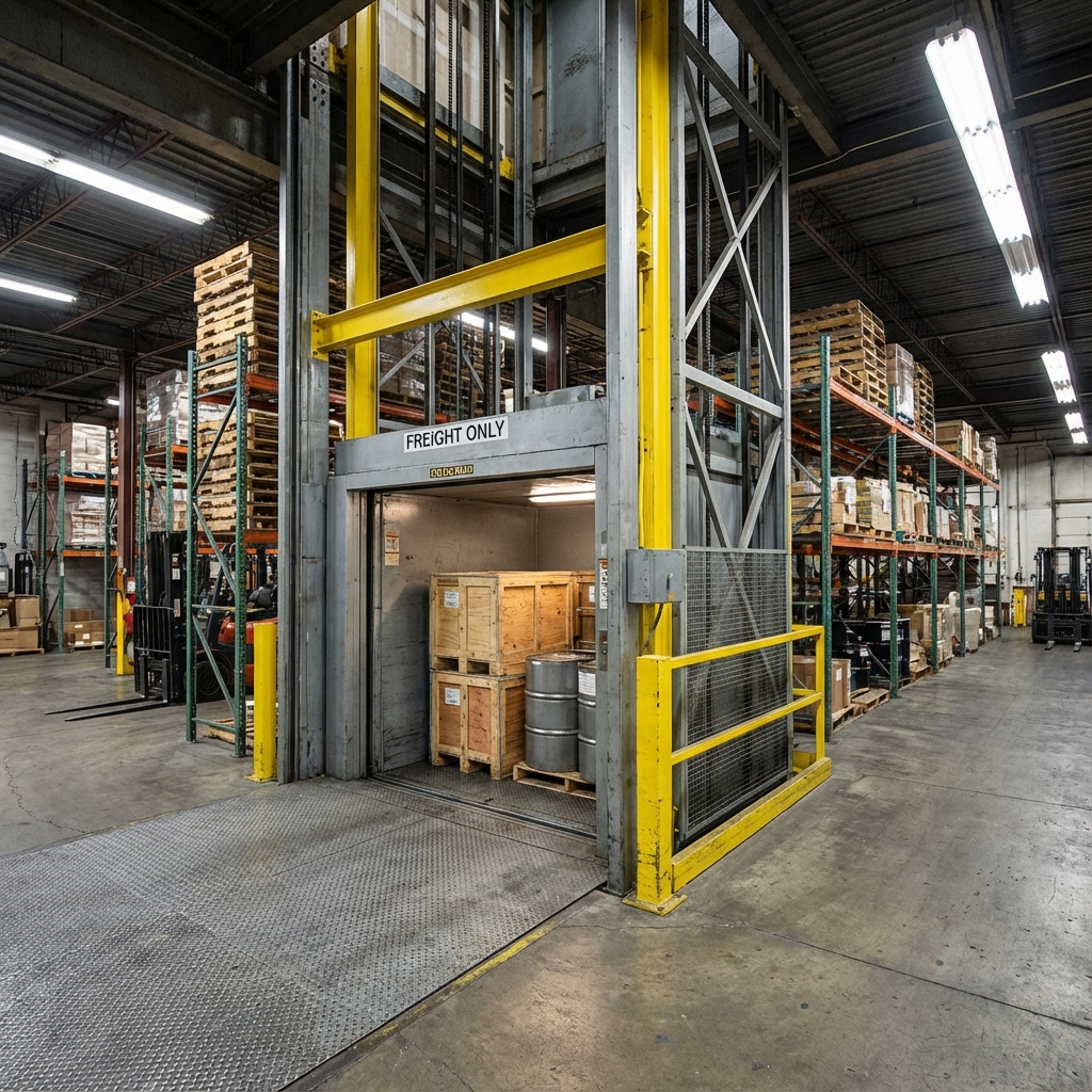 Industrial freight elevator for moving goods